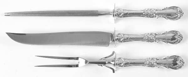 Burgundy (Sterling, 1949, No Monograms) Large 3-Piece Roast Carving Set w/ Stainless Blade