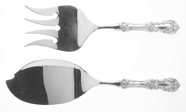 Burgundy (Sterling, 1949, No Monograms) Hollow Handle Fish Serving Set, Silverplate Blade
