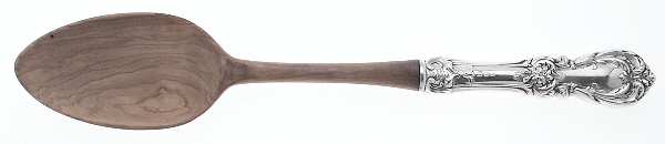 Burgundy (Sterling, 1949, No Monograms) Salad Serving Spoon with Wooden Bowl