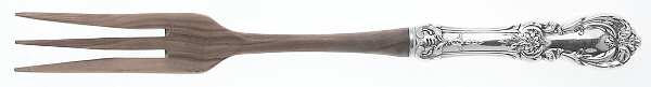 Burgundy (Sterling, 1949, No Monograms) Salad Serving Fork with Wooden Prongs