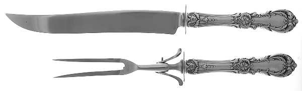 Burgundy (Sterling, 1949, No Monograms) Large 2-Piece Roast Carving Set w/ Stainless Blade