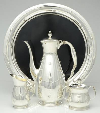 Far East (Sterling, Hollowware) Coffee Set 4 Piece (CP, CR, SU, TRLR14)