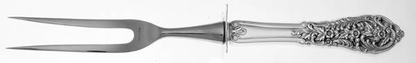 Florentine Lace (Sterling, 1951) Large Stainless Prong Carving Fork W/Sterling Guar