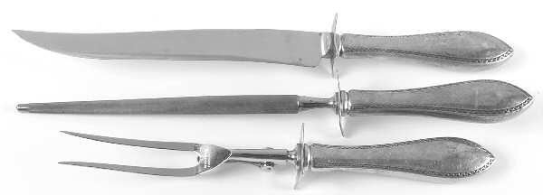 Four Georges-Engraved (Sterling, 1920) Large 3-Piece Roast Carving Set w/ Stainless Blade