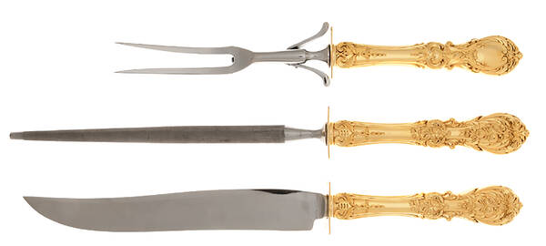 Francis I-Gold Vermeil (Sterling) (3 Pc)Carving Set-Lg Stnbl/Roast w/Sterling Guard