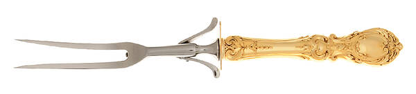 Francis I-Gold Vermeil (Sterling) Lg Carving/Roast Fork-Stn Prong w/Sterling Guard