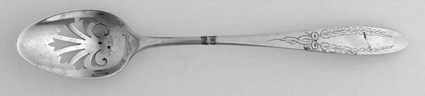 French Antique-Engraved (Sterling) Pierced Bowl Short Handle Olive Spoon