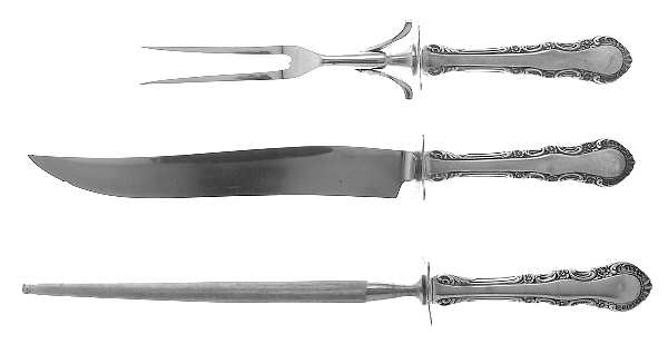 Georgian Rose (Sterling, 1941, No Monograms) Large 3-Piece Roast Carving Set w/ Stainless Blade