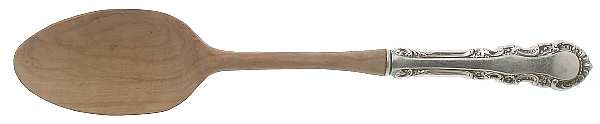 Georgian Rose (Sterling, 1941, No Monograms) Salad Serving Spoon with Wooden Bowl