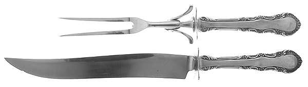 Georgian Rose (Sterling, 1941, No Monograms) Large 2-Piece Roast Carving Set w/Stainless Blade