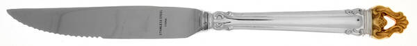 Golden Crown (Silverplate, Gold Accent, 1969) Steak Knife Individual Hollow, Serrate HC