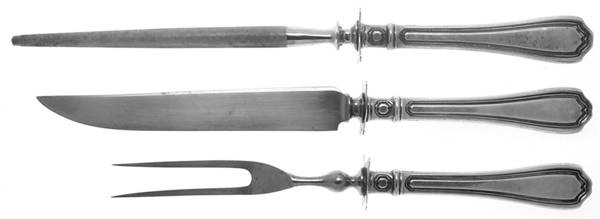 Hepplewhite-Plain (Sterling, 1907, No Monos) Small Steak 3-Piece Carving Set w/Stainless Blade