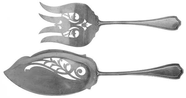 Hepplewhite-Plain (Sterling, 1907, No Monos) Pierced Fish Serving Set by Reed & Barton