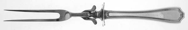 Hepplewhite-Chased (Sterling, 1907) Lg Carving/Roast Fork-Stn Prong w/Sterling Guard