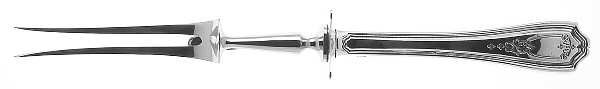 Hepplewhite-Engrv (Sterling, 1907, No Monos) Large Stainless-Prong Roast Carving Fork