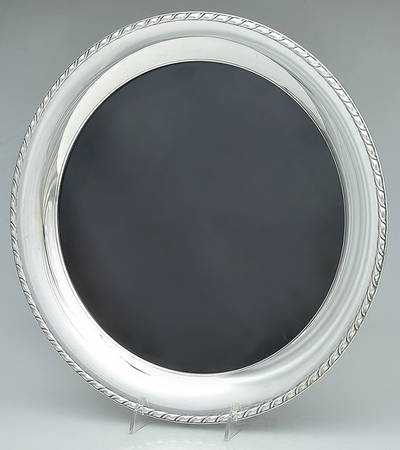 Hibiscus (Sterling, Hollowware) 15" Round Lucite Tray with Sterling Band
