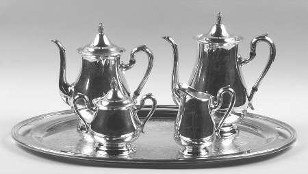 Jamestown (Silverplate, Hollowware) 5-Piece Silverplate Tea Set (with Tray)