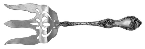 Les Cinq Fleurs (Sterling, 1900, No Monos) Solid Bread Serving Fork