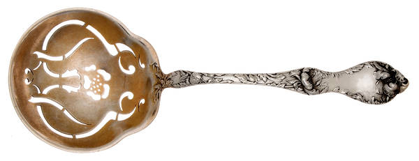 Les Cinq Fleurs (Sterling, 1900, No Monos) Large Pierced Pea Serving Spoon