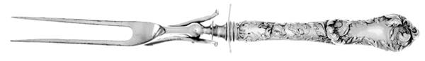 Les Cinq Fleurs (Sterling, 1900, No Monos) Large Stainless-Prong Roast Carving Fork