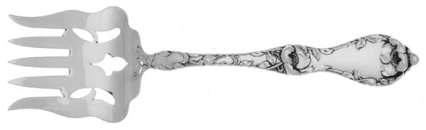 Les Cinq Fleurs (Sterling, 1900, No Monos) Large Solid Tined Sardine Serving Fork