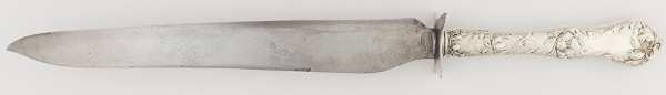 Les Cinq Fleurs (Sterling, 1900, No Monos) Large Stainless Blade Roast Carving Knife