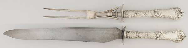 Les Cinq Fleurs (Sterling, 1900, No Monos) Large 2-Piece Roast Carving Set w/Stainless Blade