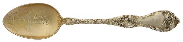 Les Cinq Fleurs (Sterling, 1900, No Monos) Souvenir Spoon (Five O'Clock)