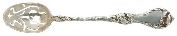 Les Cinq Fleurs (Sterling, 1900, No Monos) Pierced Bowl Short Handle Olive Spoon