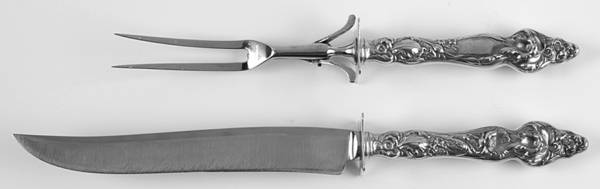 Les Six Fleurs (Sterling, 1901) Large 2-Piece Roast Carving Set w/ Stainless Blade