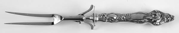 Les Six Fleurs (Sterling, 1901) Large Stainless-Prong Roast Carving Fork