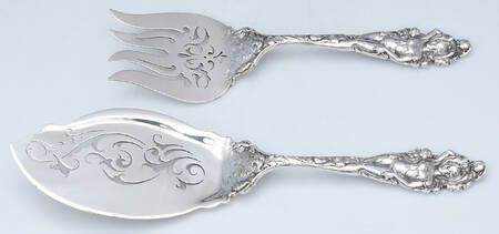 Love Disarmed (Sterling, 1899) 2 Piece Large Solid Fish Serving Set