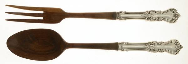 Marlborough (Sterling, 1906, No Monos) Wooden Bowl 2-Piece Salad Set