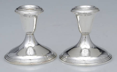 Sterling Hollowware Pair of Weighted Console Candleholders