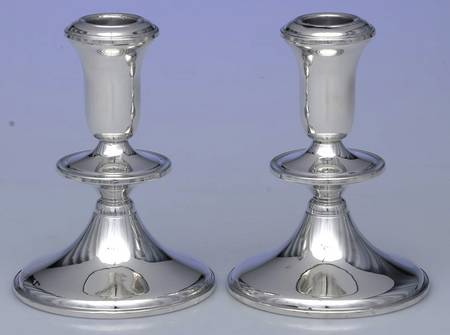 Sterling Hollowware Pair of Weighted Console Candleholders