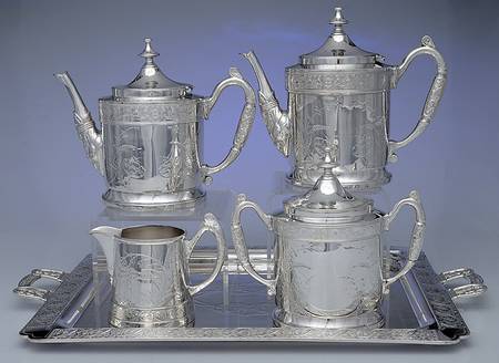 Silverplate Hollowware 5-Piece Silverplate Tea Set (with Tray)