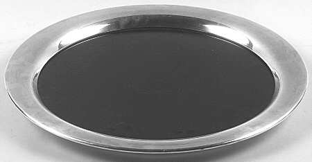 Silverplate Hollowware Round Black Formica Tray with Silvrplate Bnd
