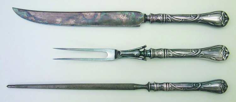 Modern Art (Silverplate, 1904) Large 3-Piece Roast Carving Set w/ Stainless Blade