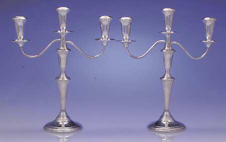 The Pilgrim (Sterling) Pair of 3 Light Weighted Candelabra with Bobech