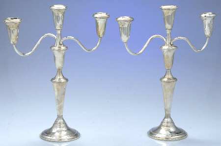 The Pilgrim (Sterling) Pair of Weighted 3 Light Candelabra