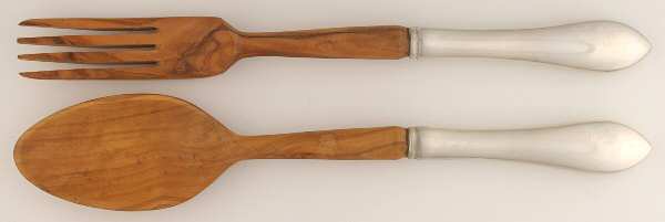 Pointed Antique (Sterling, 1895) Wooden Bowl 2 Piece Salad Set