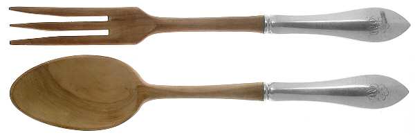 Pointed Antique (Sterling, 1895) Wooden Bowl 2-Piece Salad Set