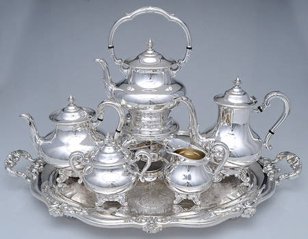 Regent-Plain (Silverplate Hollowware) (6 Pc) Tea Set (CP,TP,CR,SU,KES,WTLF)