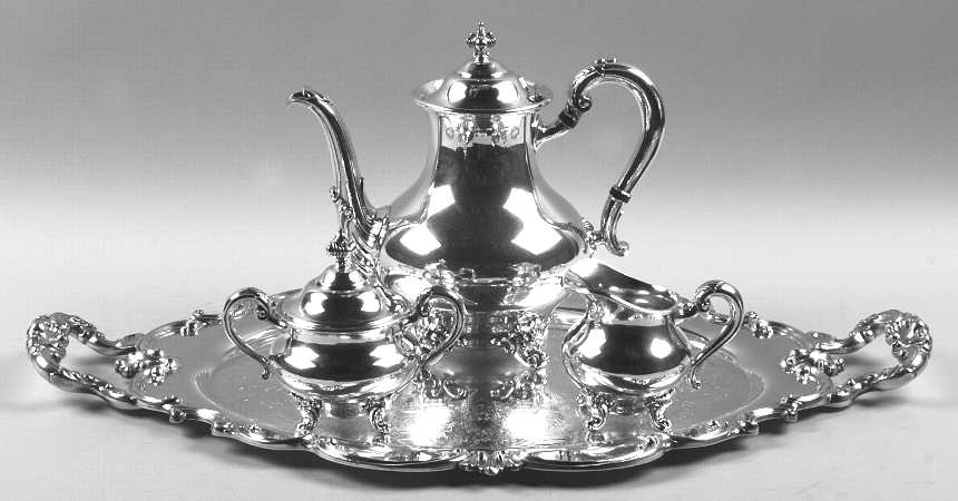 Regent-Plain (Silverplate Hollowware) 3-Piece Coffee Set and Tray
