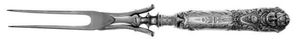 Renaissance (Silverplate, 1886, No Monos) Large Roast Carving Fork, Silverplate Prongs