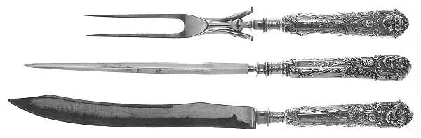 Renaissance (Silverplate, 1886, No Monos) Large 3-Piece Roast Carving Set w/ Stainless Blade