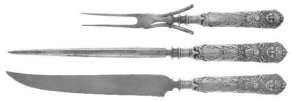 Renaissance (Silverplate, 1886, No Monos) Large 3-Piece Roast Carving Set with Stainless Blade