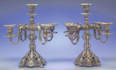 Renaissance (Silverplate, Hollowware) Pair of Large Plated 5-Light Candelabra