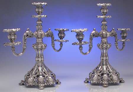 Renaissance (Silverplate, Hollowware) Pair of 3-Light Candelabra