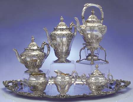 Renaissance (Silverplate, Hollowware) 7-Piece Plated Tea Set (w/ Waste, Kttle & Try)